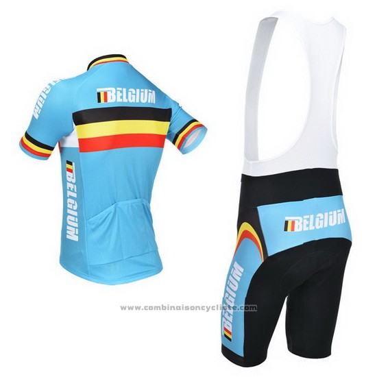 2013 Maillot Cyclisme Belgique Bleu Clair et Noir Manches Courtes et Cuissard